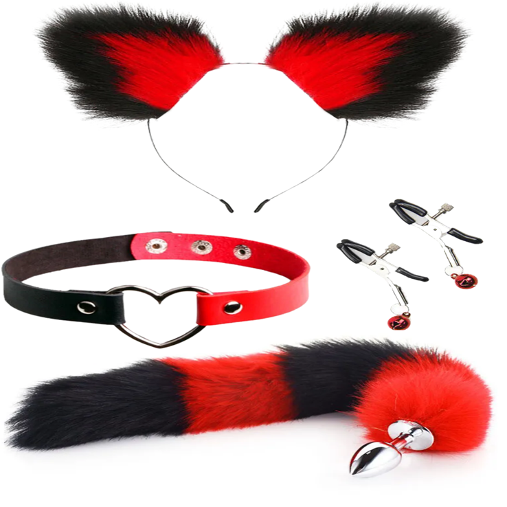 Choker Klips Tüylü Kulak Ve Kuyruk Seti