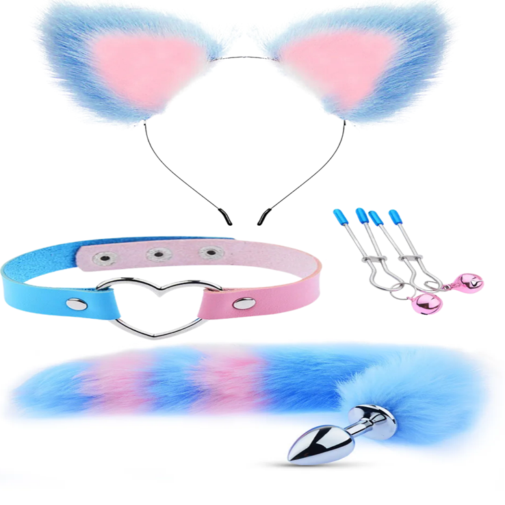 Choker Klips Tüylü Kulak Ve Kuyruk Seti